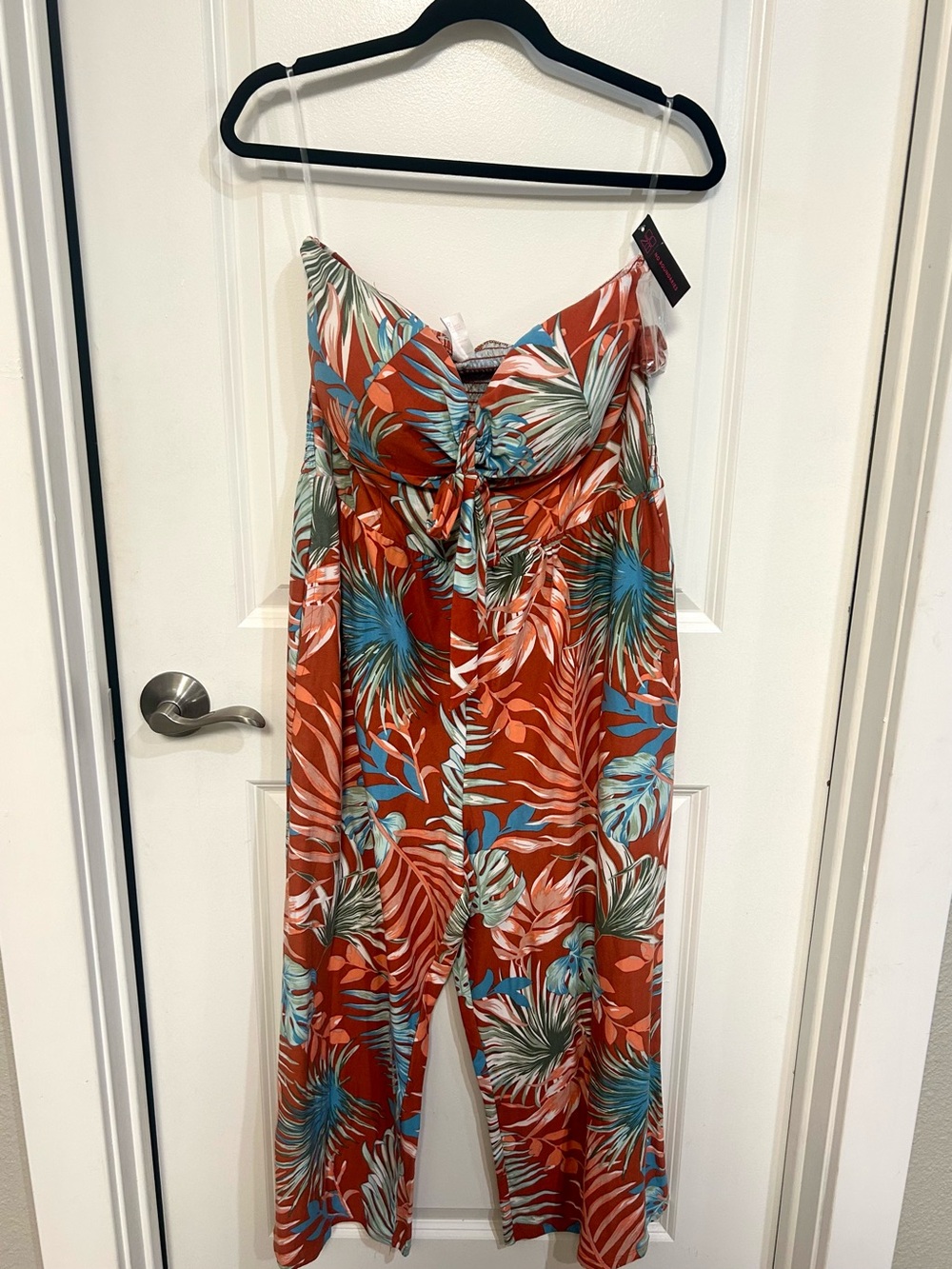 No Boundaries 2XL Tropical Wide-Leg Jumpsuit Sleeveless Orange Blue